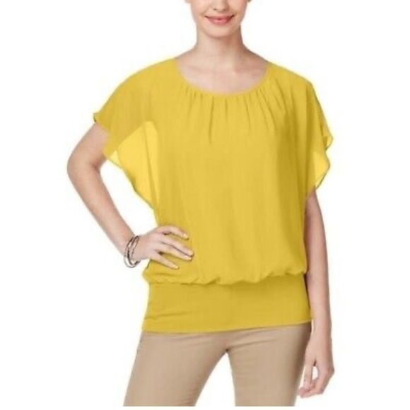 JM Collection yellow banded-hem top - Picture 3 of 11
